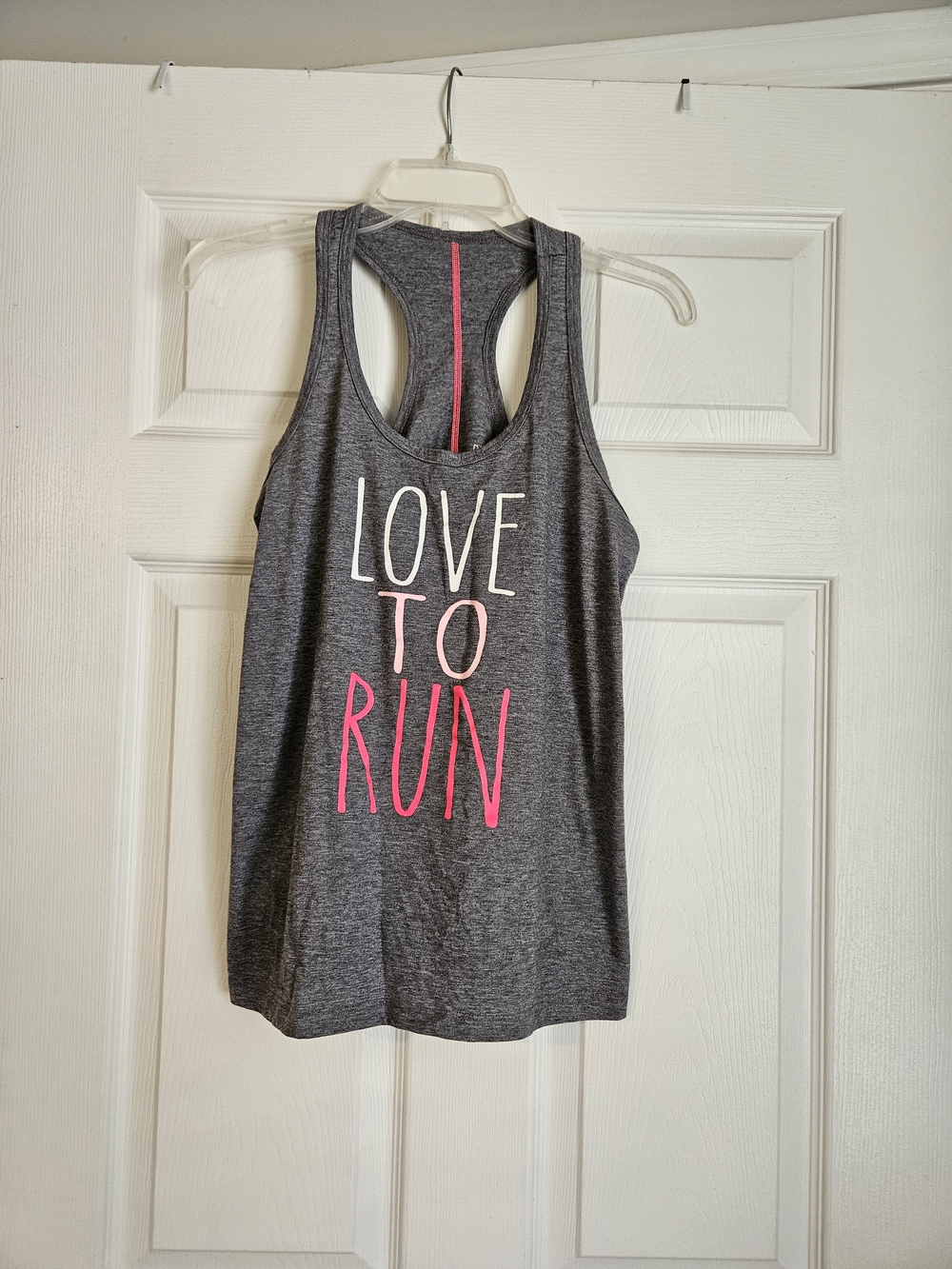 Danskin Now Gray Racerback Tank with Pink and White Graphic